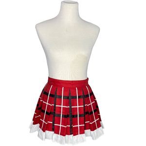 Handmade Pleated Mini Skirt Red, Black, White Santa Vibes Size 4